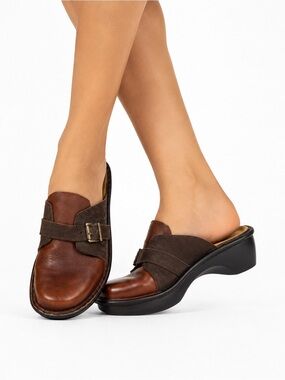 Naot Leather Clog Mules Brown Adjustable Buckle Comfort Shoes EU 37